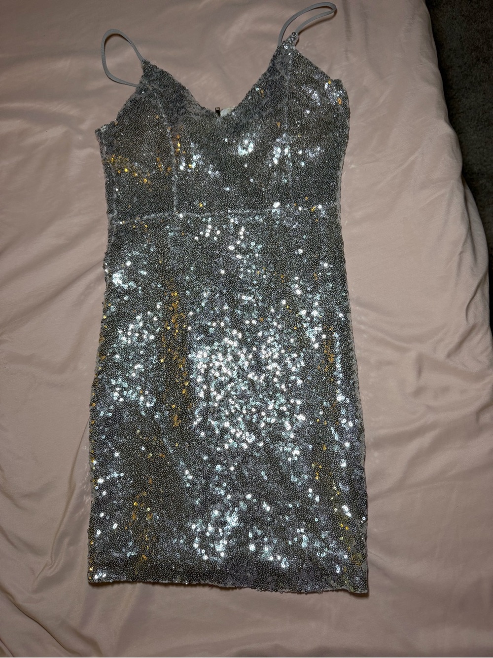 Silver Sequin Spaghetti Strap Dress